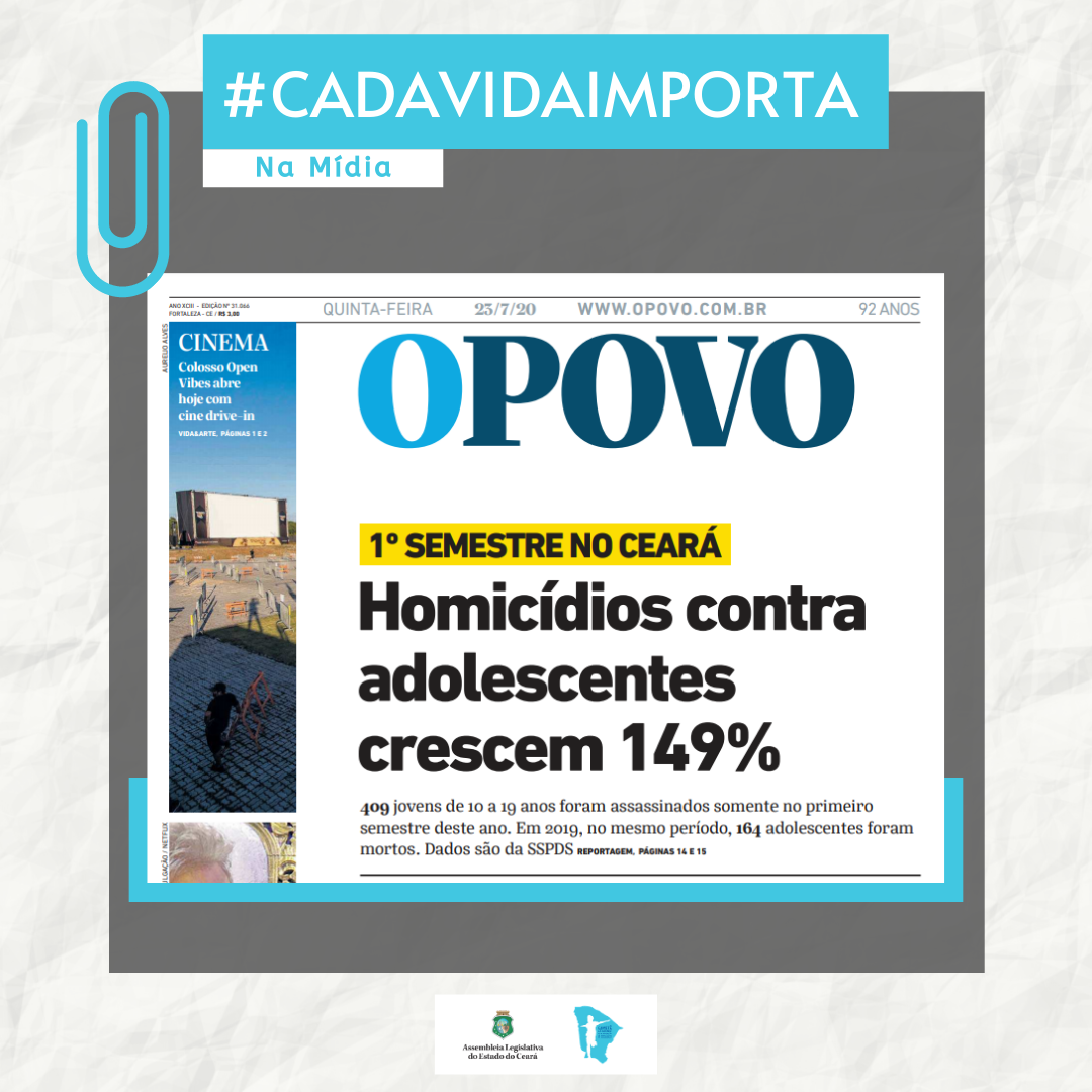Assassinato de 409 adolescentes no primeiro semestre é capa do jornal O POVO