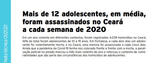 12 adolescentes mortos por semana marcam o violento 2020 no Ceará